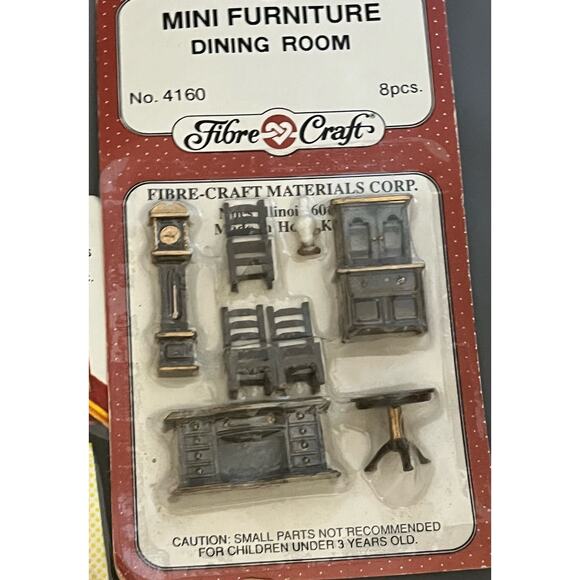 Fibre Craft Mini Doll Accessories Bathroom 2 Dining Bedroom Lot Four Set New - Picture 5 of 10